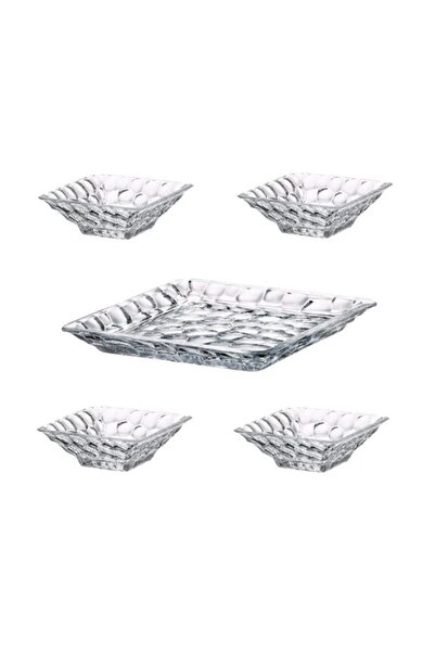 Bohemia Cristal Crystal Bohemia Marble 5-piece table set — 1 platter (26 cm) and 4 bowls (11 cm), transparent