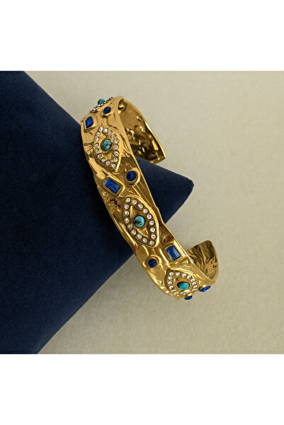 ZEHRİNG Çelik Mavi Göz Vintage Kelepçe