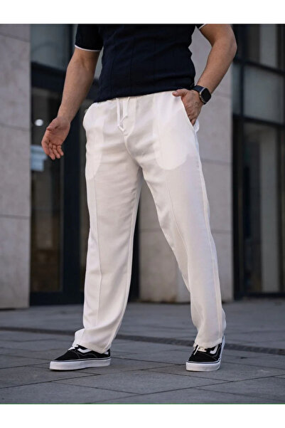 MODA Men's Linen Pocketed Stitched Jogger Buggy Pants Comfortable Fit - White