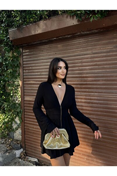 SEVENLINE Women's V-Neck Low-Cut Back Spanish Sleeve Mini Dress with Shorts