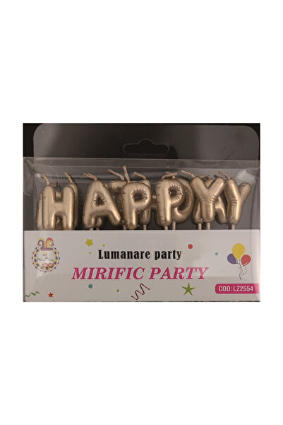 Mirific Party Gold cake candle, 3 cm, "happy birthday"