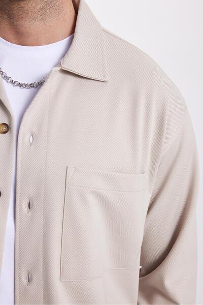 Tudors Men's Relax Fit Comfortable Cut Long Sleeve Plain Knitted Fabric Side Slit Beige Shirt