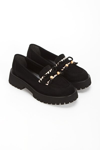 Miss Mitto Women's Black Suede Stylish Bow Detailed Comfortable Loafer Shoes