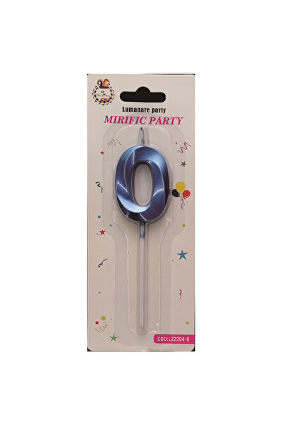 Mirific Party Cake candle, metallic blue, 5 cm, number 0