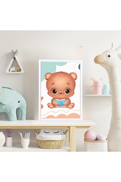 mixefor Cute Teddy Bear Baby Room Painting White Framed Canvas Print Painting