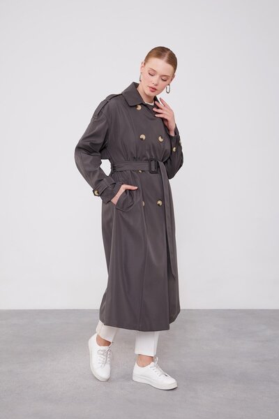 Levidor Anthracite Trench Coat with Button Closure