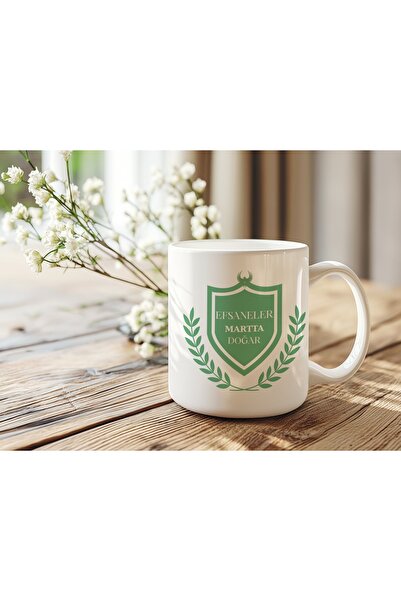 Beramussa Legends Are Born in March Written Birthday Mug Cup – Green and Leaf Detailed Design Gift