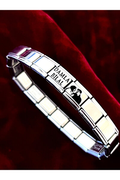 Vamoria İtalyan Charm Kişiye Özel İsimli Fotoğraflı Resimli Çelik Çift Bilekliği