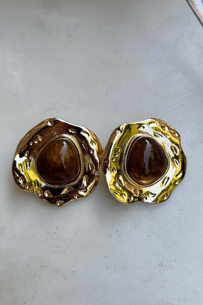 AMORE.İST STORE Gold Çiçek Çerçeveli Büyük Boy Küpe