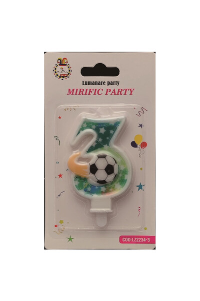 Mirific Party Cake candle, football, 7 cm, number 3
