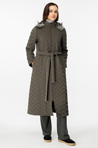 Micca Elele Özel Kapitone Dolgu Kumaş Spor ve Zamansız Kaban Manto-Füme (Antrasit)