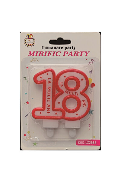 Mirific Party Red cake candle, 6 cm, 18 years, 'Happy Birthday'