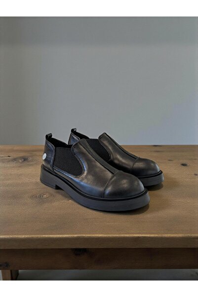 Mammamia D25Ka-7220 Black Genuine Leather Full Orthopedic Women's Casual Daily Shoes