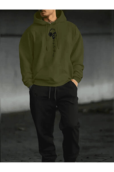 ALEYZA MODA Set de trening cu glugă pentru bărbați, cu imprimeu cu căști și ritm