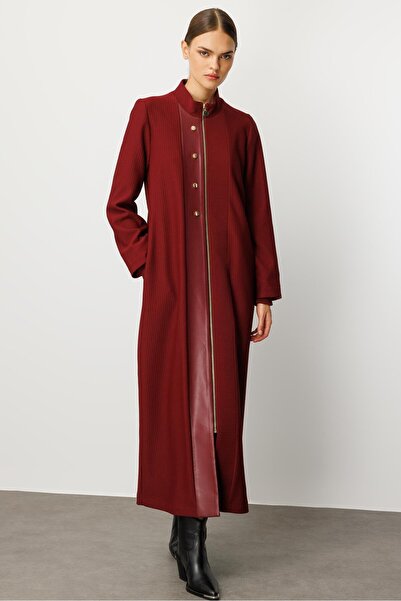 Micca ÖZEL SUNİ DERİ MİX OTTO KUMAŞ İÇİ ASTARLI AKSESUARLI ZAMANSIZ MEVSİMLİK TRNCH / KAP-Bordo