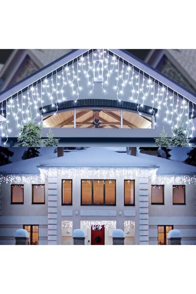 supershop Christmas Icicle Curtain Lights - 13 m, 300 LEDs, 8 Modes, Cool White