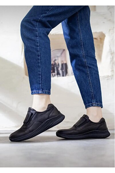 Mammamia D25Ka-3475 Black Genuine Leather Full Orthopedic Women's Casual Daily Shoes