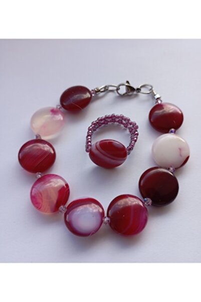 OEM Brățară și inel cu agat dungat - Roșu rubin