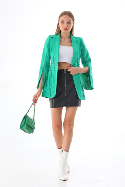 Papillon Tekstil Green Eyelet Detail Design Blazer Jacket