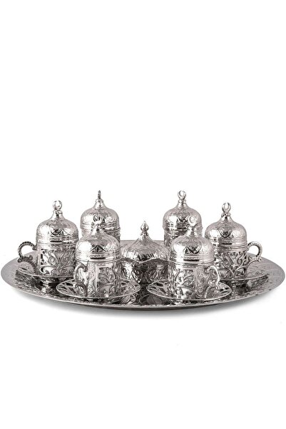 KT HOME Cup Set for 6 People - Copper Ottoman Patterned Turkish Coffee Tray Turkish Delight Cup Coffee Cup Set