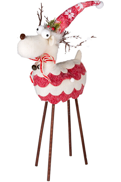 Herdekora Christmas Ornament, Deer, Red-White - Wooden Legs, 36X56 cm