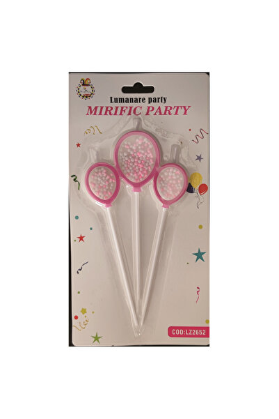 Mirific Party Set de 3 lumânări roz pentru tort, baloane