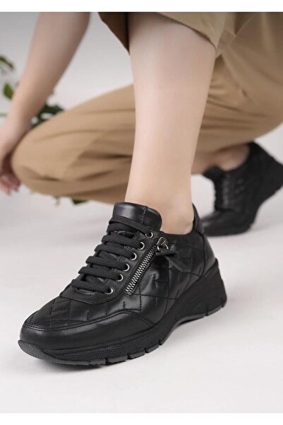 Mammamia D25Ka-3605 Black Genuine Leather Full Orthopedic Women's Casual Daily Shoes
