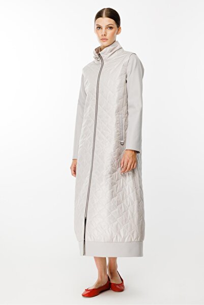 Micca Rioy Kapitone ve Detay Kumaşlı Kaban Trench-Gri