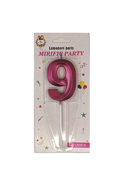 Mirific Party Lumânare tort, roz metalizat, 7 cm, cifră 9
