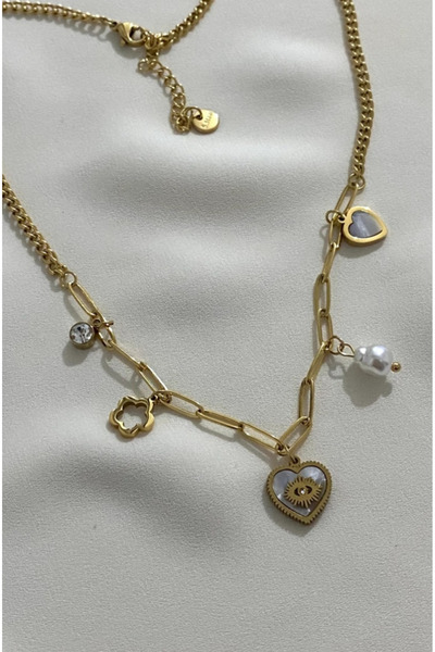 stainless steell Kalpli Charm Detaylı Altın Renk Kararmaz Çelik Kolye