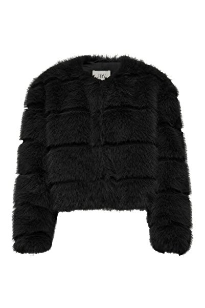 ONLY Women's Black Jdyofelia Faux Fur Jacket Otw Sie Jacket 15359349-Black