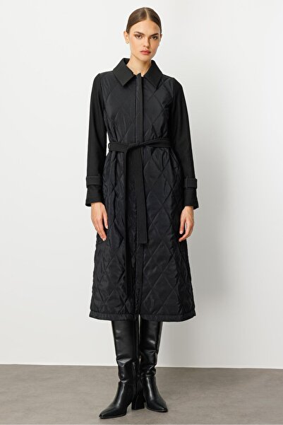 Micca Oly Cupra Kapitone Dolgulu Otto Kumaş Mix Astarlı Zamansız Kap/ Trench / Kaban-Siyah