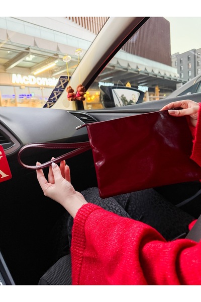 LİZZY BAG Claret Red Shiny Leather-Look Women's Wallet