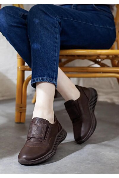 Mammamia D25Ka-3475 Brown Genuine Leather Full Orthopedic Women's Casual Daily Shoes