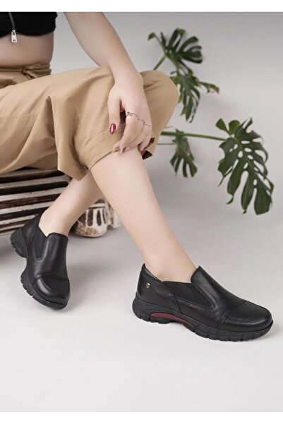 Mammamia D25Ka-3480 Black Genuine Leather Full Orthopedic Women's Casual Daily Shoes