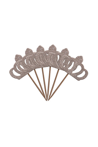 Mirific Party Set de 10 scobitori decorative, albe cu sclipici, model coroană...