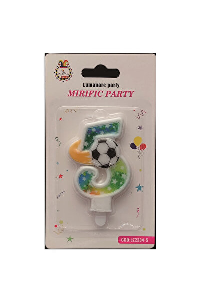Mirific Party Cake candle, football design, 7 cm, number 5