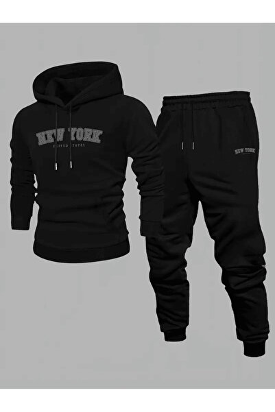 ALEYZA MODA طقم بدلة رياضية للرجال مكون من بغطاء رأس قطع مكتوب عليها 'نيويورك'