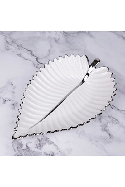 Global-Store Leaf serving platter Global Store, 28x19x5 cm white-silver