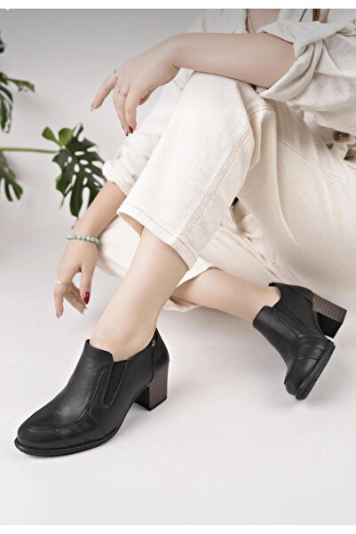 Mammamia D25Ka-3360 Black Genuine Leather Full Orthopedic Women's Casual Daily Shoes