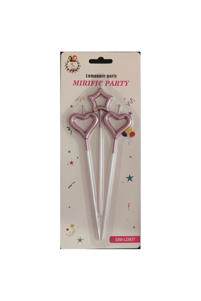 Mirific Party Set de 3 lumânări pentru tort, roz și aurii, 3 cm, inimioare și...
