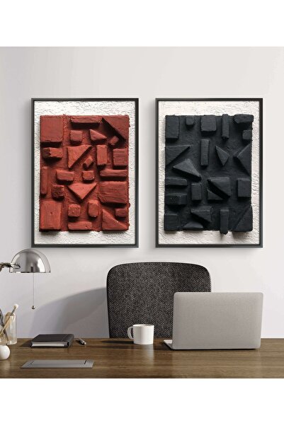MimART STUDIO Dokulu Tablo 2li Geometrik Desenli 3 Boyutlu Modern