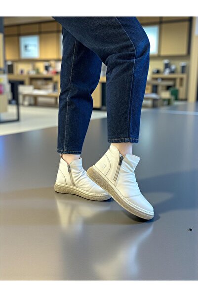 Mammamia D25Kb-1005 Bone Color Genuine Leather Full Orthopedic Daily Women's Boots