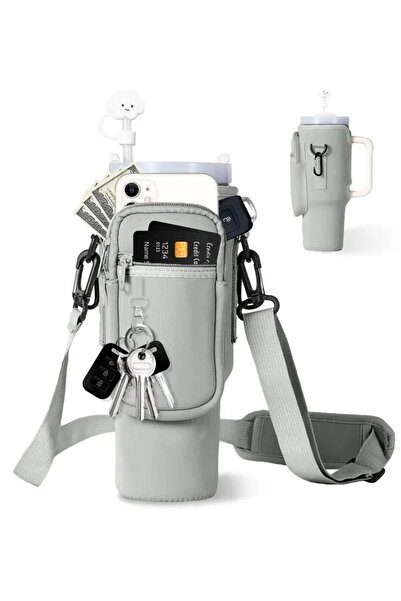 alisa 1.18 Lt Thermos with Straw, Hanging Protection Thermos Case Bag and Shoulder Strap