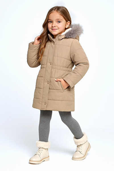 Mika Bebek & Çocuk معطف بناتي منقوش باللون البيج