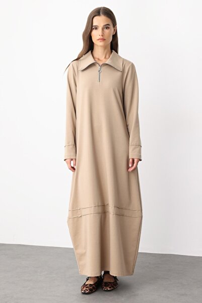 Micca Aller Dikiş Detaylı Pamuk Karışımlı Dökümlü Örme Elbise-Vizon