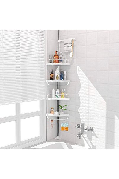 Avex Organizator baie, raft de baie de tip "coltar" cu brat telescopic, cu 4 etajere si suport prosop