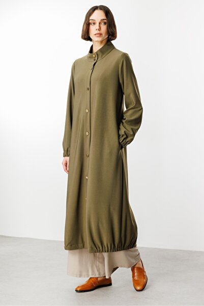 Micca Gold Detay Dökümlü Kumaş Zamansız Spor Trench Kap-Haki