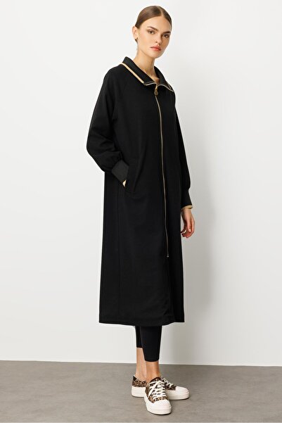 Micca Krep Doku İç Astarlı Yaka ve Kol Ribana Detaylı Mevsimlik Kullanım İmkanı Sunan Trench / Kap-Siyah