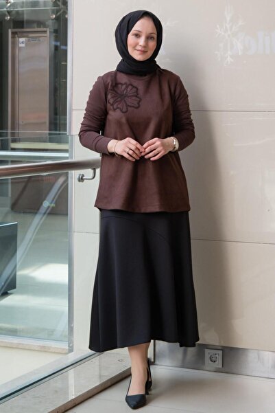 Nuss Floral Embroidered Sleeves Knitwear Nubuck Tunic